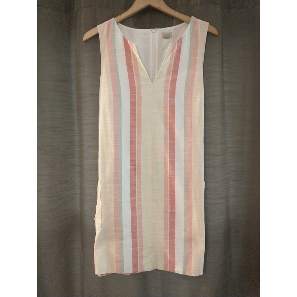 Women's Cremieux V-Neck Striped Sleeveless Lined Dress With Pockets Large